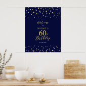 金ゴールド&ネイビー紙吹雪60th Birthday Party Welcome ポスター (キッチン)