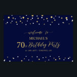 金ゴールド&ネイビー紙吹雪70th Birthday Party Welcome ポスター<br><div class="desc">この金ゴールドとネイビーブルーのウェルカムサインで特別なお祝いデースタイリッシュにゲストを歓迎。このポスターはモダンタイポグラフィ「70誕生日へようこそ」と六角紙吹雪デザインを備えている。名前カスタマイズと日付を指定できる。マッチング招待状とパーティー用品は私のショップBaraBomDesignで利用可能。</div>