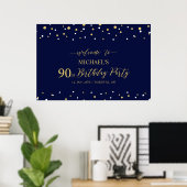 金ゴールド&ネイビー紙吹雪90th Birthday Party Welcome ポスター (ホームオフィス)