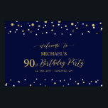 金ゴールド&ネイビー紙吹雪90th Birthday Party Welcome ポスター<br><div class="desc">この金ゴールドとネイビーブルーのウェルカムサインで特別なお祝いデースタイリッシュにゲストを歓迎。このポスターはモダンタイポグラフィ「90誕生日へようこそ」と六角紙吹雪デザインを備えている。名前カスタマイズと日付を指定できる。マッチング招待状とパーティー用品は私のショップBaraBomDesignで利用可能。</div>