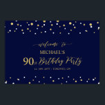 金ゴールド&ネイビー紙吹雪90th Birthday Party Welcome ポスター<br><div class="desc">この金ゴールドとネイビーブルーのウェルカムサインで特別なお祝いデースタイリッシュにゲストを歓迎。このポスターはモダンタイポグラフィ「90誕生日へようこそ」と六角紙吹雪デザインを備えている。名前カスタマイズと日付を指定できる。マッチング招待状とパーティー用品は私のショップBaraBomDesignで利用可能。</div>