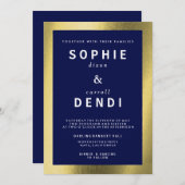 金ゴールド&ネイビー結婚フォイル発表招待状 招待状 (正面/裏面)