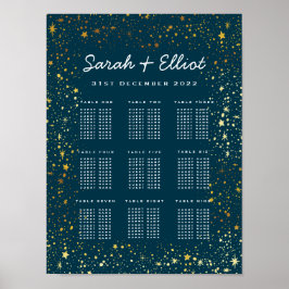 金ゴールド&ネイビーStars Sparkle'結婚s Seat Chart ポスター