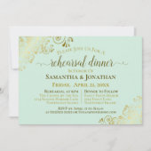 金ゴールド&ネオミントグリーン結婚のリハーサル&ディナー 招待状 (正面)