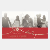 金ゴールド・ノット・ダブル中国の・ハピ結婚ネスの写真 長方形シール (正面)