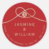 金ゴールド・ノット・ユニオン・ダブル・ハピネ中国のス・結婚ズ ラウンドシール (正面)