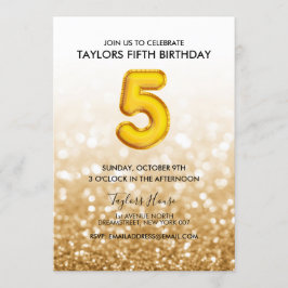 金ゴールド·バルーン·金ゴールド·グリッター第5回誕生日パーティー 招待状