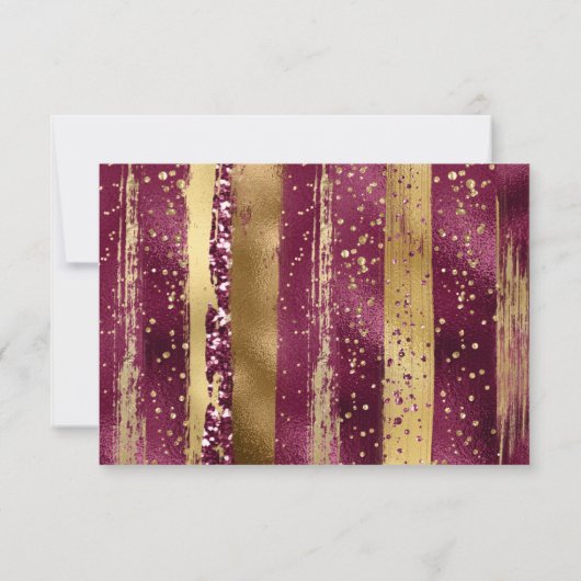 金ゴールド、バーガンディのストローク、紙吹雪結婚式RSVPカード 出欠カード (裏面)