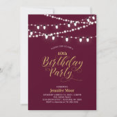 金ゴールド&バーモダングンディ40th大人の誕生日パーティー 招待状 (正面)