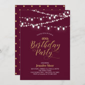 金ゴールド&バーモダングンディ40th大人の誕生日パーティー 招待状 (正面/裏面)