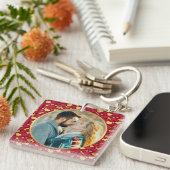 金ゴールド、パーソナライズされた赤いハートバレンタインのギフト キーホルダー (正面右)