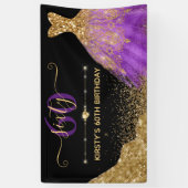 金ゴールド&パープルウォーターカラードレス誕生日 横断幕 (縦)