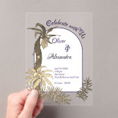 金ゴールド&パープルウォーター色レインフォレスト結婚ズ アクリル招待状 (インサイチュ (ポータブル))