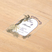 金ゴールド&パープルウォーター色レインフォレスト結婚ズ アクリル招待状 (レイダウン)