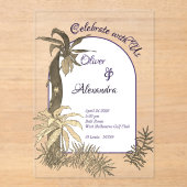 金ゴールド&パープルウォーター色レインフォレスト結婚ズ アクリル招待状 (正面)