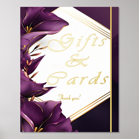 金ゴールド&パープルエレガントキャラリリーの結婚式の贈り物 箔ポスター (正面)