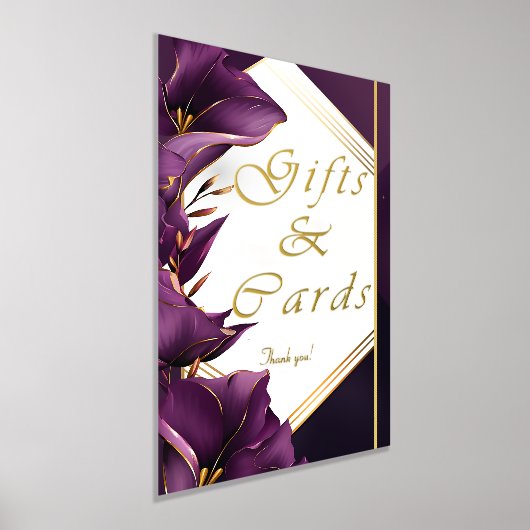 金ゴールド&パープルエレガントキャラリリーの結婚式の贈り物 箔ポスター (レイダウン)