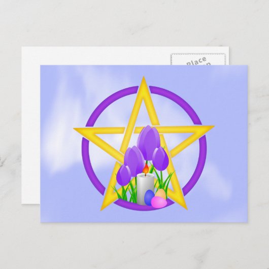 金ゴールド&パープルオスターラペンタグラムとチューリップ ポストカード (正面/裏面)