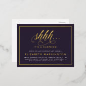 金ゴールド&パープルサプライズ誕生日パーティー 箔招待状ポストカード (正面/裏面)