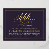 金ゴールド&パープルサプライズ誕生日パーティー 箔招待状ポストカード (正面)