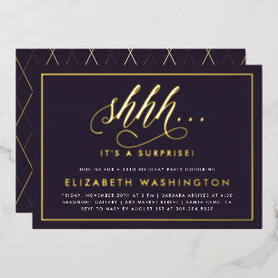 金ゴールド&パープルサプライズ誕生日パーティー 箔招待状