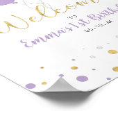 金ゴールド&パープルバルーン女の子1st誕生日へようこそ ポスター (角)