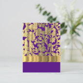 金ゴールド&パープルフローラダマスクパターン ポストカード (スタンド正面)