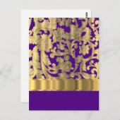 金ゴールド&パープルフローラダマスクパターン ポストカード (正面/裏面)