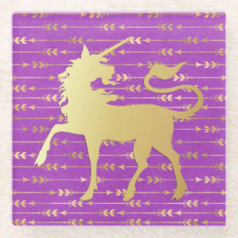 金ゴールド&パープルボヘミアンパターン&ユニコーン ガラスコースター