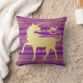 金ゴールド&パープルボヘミアンパターン&ユニコーン クッション (ブランケット)