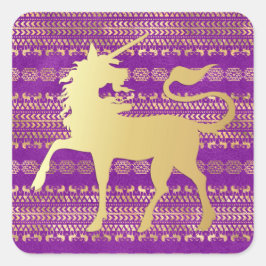 金ゴールド&パープルボヘミアンパターン&ユニコーン スクエアシール
