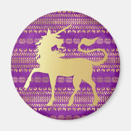 金ゴールド&パープルボヘミアンパターン&ユニコーン マグネット