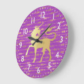 金ゴールド&パープルボヘミアンパターン&ユニコーン ラージ壁時計 (傾斜)