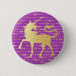 金ゴールド&パープルボヘミアンパターン&ユニコーン 缶バッジ