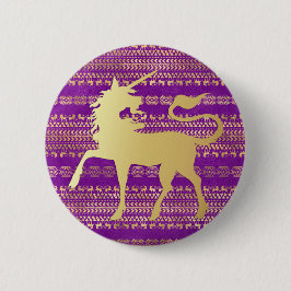 金ゴールド&パープルボヘミアンパターン&ユニコーン 缶バッジ