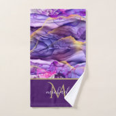 金ゴールド&パープルマーブルアゲート&モノグラムラグジュアリー バスタオルセット (ハンドタオル)