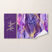 金ゴールド&パープルマーブルアゲート&モノグラムラグジュアリー バスタオルセット (ハンドタオル)