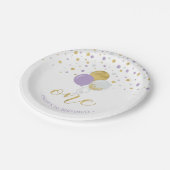 金ゴールド&パープル紙吹雪バルーン1st誕生日パーティー ペーパープレート (アングル)