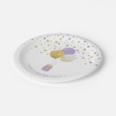 金ゴールド&パープル紙吹雪バルーン1st誕生日 ペーパープレート (アングル)