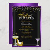 金ゴールド&パープル50と素晴らしい誕生日招待状 招待状 (正面/裏面)