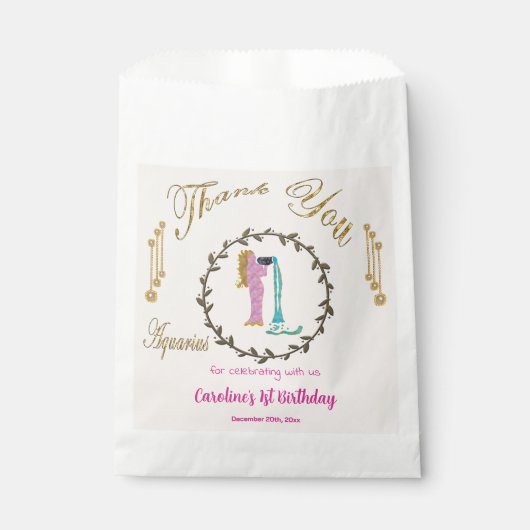 金ゴールド&パールアクエリアス1歳の誕生日ありがとう フェイバーバッグ (正面)