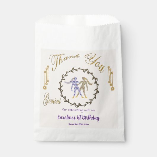 金ゴールド&パールスジェミニ1st誕生日ありがとう フェイバーバッグ (正面)