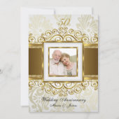 金ゴールド&パールスワールダマスク写真50周年記念 招待状 (正面)