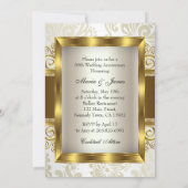 金ゴールド&パールスワールダマスク写真50周年記念 招待状 (裏面)