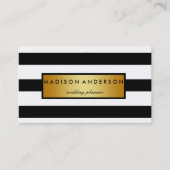 金ゴールド・ビジネス・カードにストライプ黒と白のシックな 名刺 (正面)