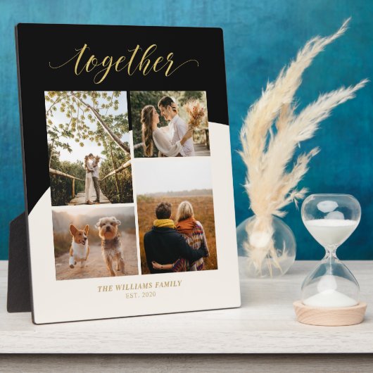 金ゴールド、ピンクとブラック |家族の写真コラージュ フォトプラーク (側面)