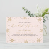 金ゴールド&ピンクウィンタースノーフレーク結婚のブライダルシャワー 招待状 (スタンド正面)