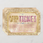 金ゴールド&ピンクグリッターとダイヤモンドチケット 招待状 (正面/裏面)