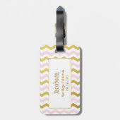 金ゴールド&ピンクシェブロンモノグラムラゲージタグ ラゲッジタグ (裏面縦)