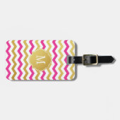 金ゴールド&ピンクシェブロンモノグラムラゲージタグ ラゲッジタグ (正面横)